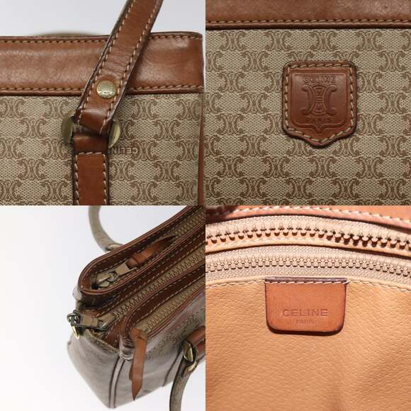 CELINE Macadam Canvas Hand Bag Beige Gold - Picture 11 of 13